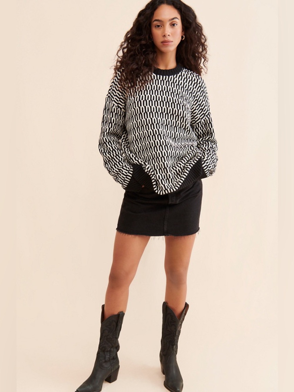 Show Me Your Mumu Chilly Patterned Sweater in Black and White, Size XS